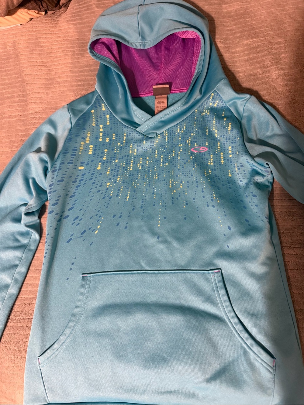 Light Blue Girls' Hoodie with Yellow Dot Accents